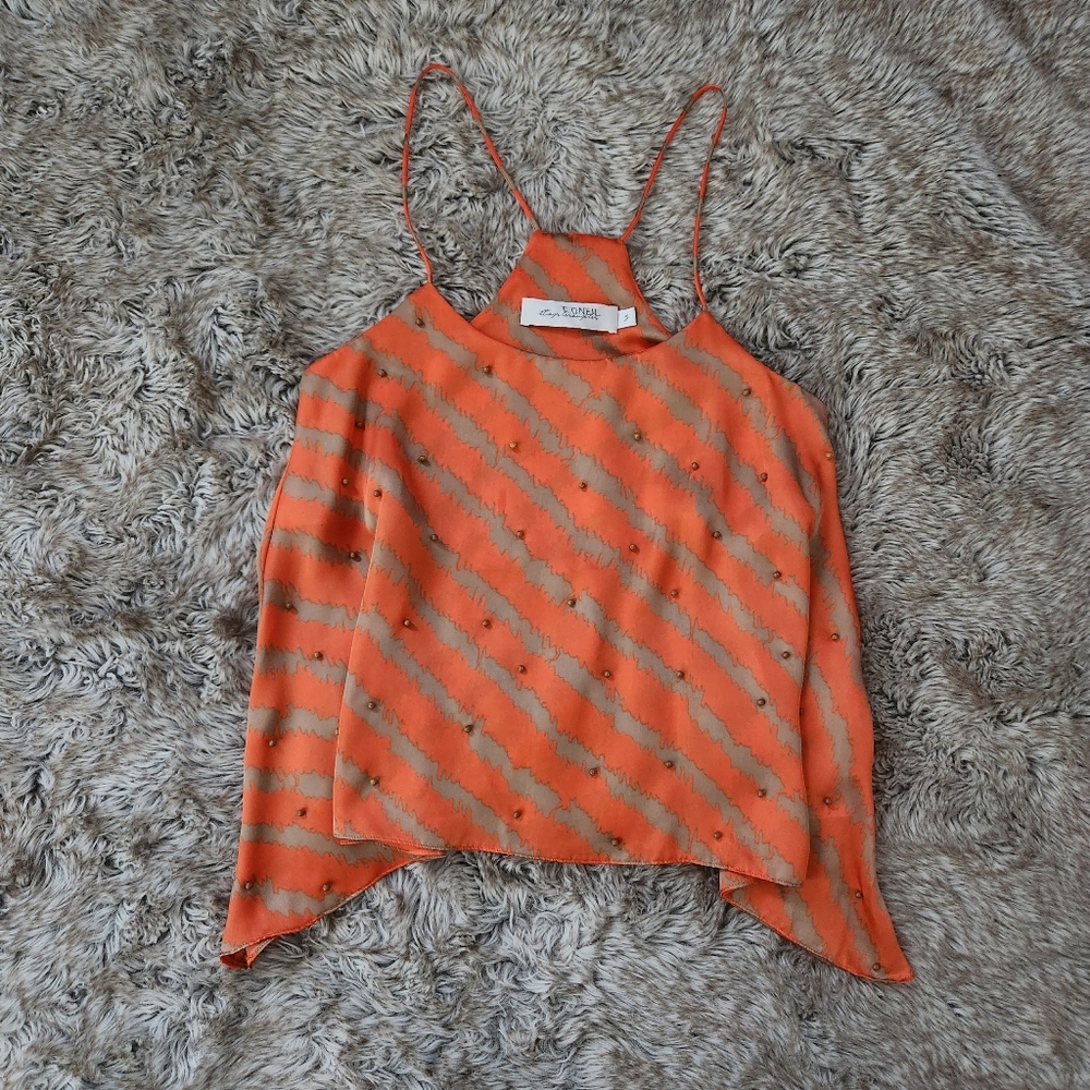T-bags Los Angeles Textured Striped Orange Tank Top Women's Size Small‎